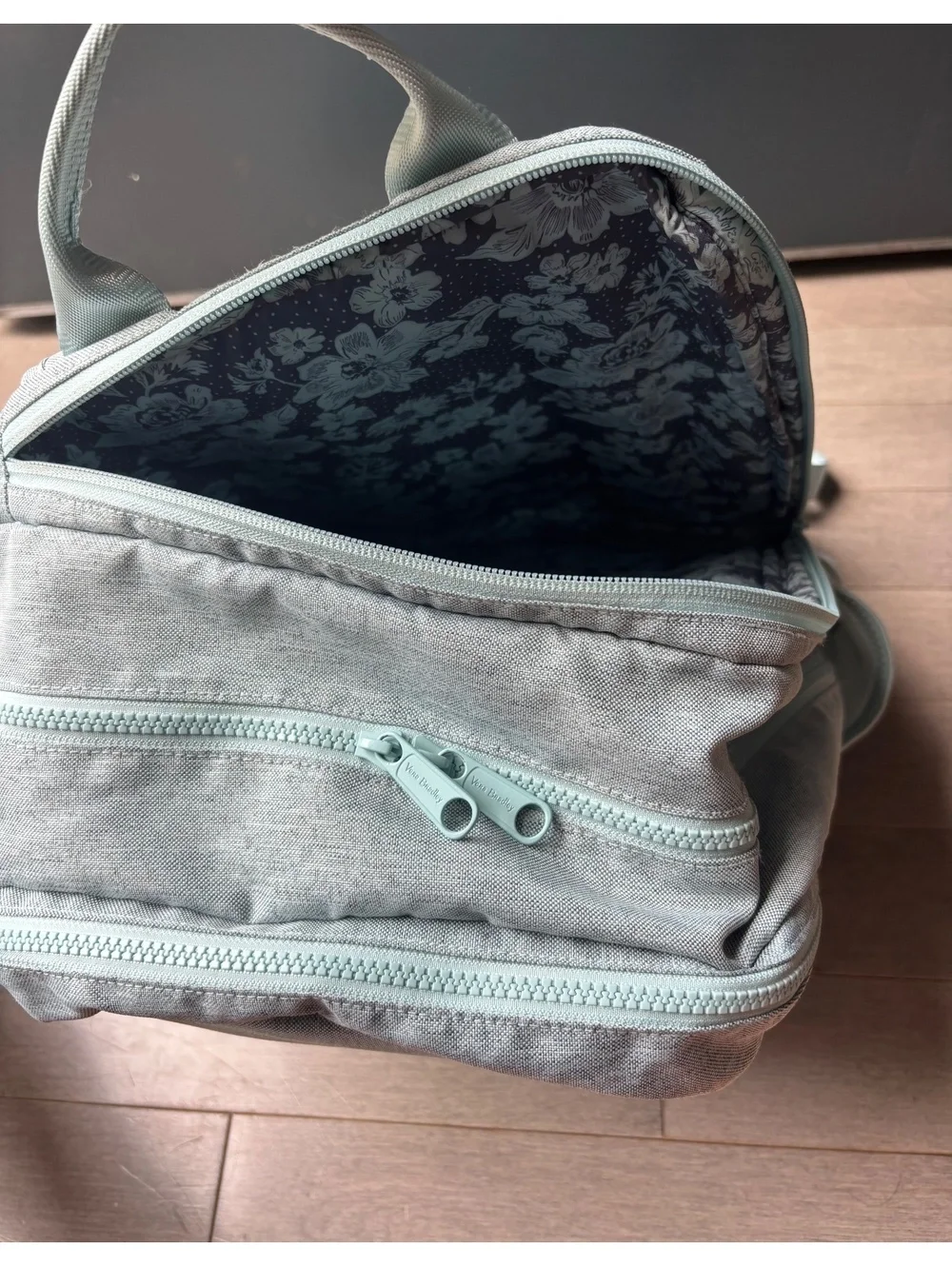 Light green Vera Bradley large backpack travel zip pockets unisex adult school